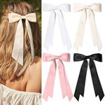 4PCS Hair Bows for Women - Bows for Hair Black Hair Ribbons for girls (Beige/White/Pink/Black)