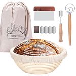 Bread Proofing Basket, 9 Inch Large Banneton Bread Proofing Basket, Round Bread Lame, Proofing Basket Kit with Dough Scraper, Linen Liner Cloth, Dough Whisk, Silicone Brush