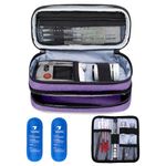 Yarwo Insulin Cooler Travel Case, Double-Layer Diabetic Bag with 2 TSA Approved Ice Packs, Diabetic Supplies Organizer for Insulin Pens, Glucose Monitors, Diabetes Care Accessory, Purple, Bag Only