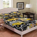 Erosebridal Boys Excavator Bedding Set Twin Size, Tractor Truck Fitted Sheet for Kids Child Girls Teens Bedroom, Construction Vehicle Crane Bed Set Blender Gray Wall Cartoon Bed Cover, Grey Yellow