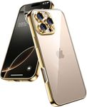 VONZEE Electroplated Transparent Clear Transparent Cover for iPhone 16 Pro, TPU Cover, Full Body & Individual Camera Protection for Each Lens Bumper Cases for Men & Women (Gold)