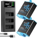 ENEGON Hero 12/11/10/9 Battery (1800mAh 2-Pack) & 3-Channel LCD USB Fast Battery Charger - Fully Compatible with GoPro Hero 12 Black, Hero 11 Black, Hero 10 Black, Hero 9 Black - GoPro Accessories