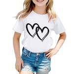 T-Shirt Girls Kid Girls Cute Graphic Print Cotton Top Round Neck Short Sleeve Tee Summer Casual Shirt Girls' Lightweight Soft T-Shirts School Tee Christmas T-shirt Age 3-12 (05-White, 11-12 Years)