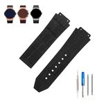 MMBAY Big Bang Leather 25mm Watch Bands Replacement Fit for Hublot Big Bang 19mm*25mm*22mm Watch Strap Wirstband Bracelet For Men and Women(without metal buckle) -Black