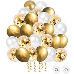 Flow.month 60 Pieces Balloons Set, 12 Inches Golden Balloons Metallic Latex Balloons Confetti Balloons Helium Balloons for Wedding Birthday Graduation Bridal Shower Baby Shower Party Decoration