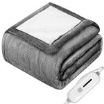 Electric Heated Blanket Throw, Full Body Size Soft Flannel Sherpa Fast Heating Blanket for Winter Cozy Warmth with 3 Heat Levels 4-Hour Auto Off Machine Washable, ETL Certified, 50" x 60" (Grey)