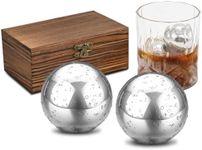 EooCoo Gifts for Dad,Personalised Gifts for Men,Whiskey Stones Gift Set with Wood Box & 2pcs Reusable Stainless Steel Whisky Balls & Storage Bag, for Christmas Birthday Retirement Anniversary Wedding