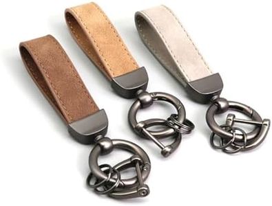 Acespeed 3PCS Genuine Leather Car Keychain Accessories Key Ring 360 Degree Rotatable Snap Swivel and Anti-Lost D-Ring Metal Key Chains for Men and Women(Brown,Grey,Yellow)