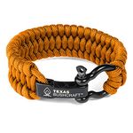 Texas Bushcraft Firecraft Cord Survival Bracelet – Paracord Bracelet with Bow Shackle for Camping and Emergency – 3 Extra Strands Include Wax Thread, Tinder, and Fishing Line