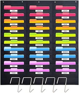 Black Pocket Chart for Classroom - 30 Pocket Storage Black Pocket Charts , 5 Over Door Hangers Included, Hanging Wall File Organizer for File Folders, School Mailbox, Home/Office Papers