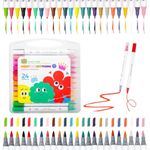 PLUSPOINT 24 Colors Dual Tip Acrylic Paint Markers,Fine Tip and Brush Tip Permanent Acrylic Paint Pens For Rock Painting Canvas Wood Glass Ceramic Fabric Plastic Scrapbook Art Painting Supplies Kit