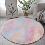 Yifugad Round Plush Rug, Bedroom Area Rug, Fluffy Colorful Round Rug for Children's Bedroom, Girl Bedroom Rug, Uitable for Children's Room Decoration Furry Rug (100x100cm/39.3x39.3in, Round)