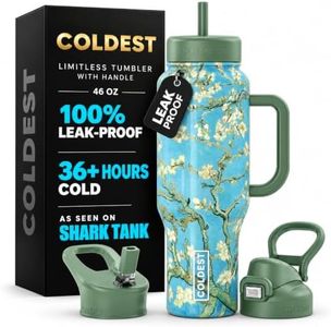 Coldest Tumbler with Handle and Straw, 100% Spill Proof Tumbler with Straw (3 Lids), Stainless Steel Insulated Leakproof Tumblers for Women Men, Cup Holder Friendly, 46 oz (Almond Blossom)