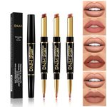 CAHIUYOA 3PCS Lip Liner and Lipstick Set Chestnut Nude Brown 2 in 1 Double Head Lipstick Lip Liner Pencil Kit Velvet Matte Lipstick Makeup Gift Set for Women