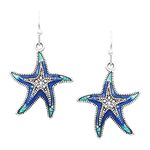 Rosemarie & Jubalee Women's Stunning Blue And Green Enamel Starfish Dangle Earrings, 1.37", Metal Enamel, epoxy