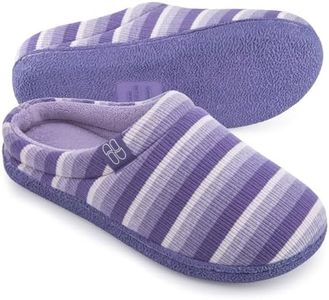 HomeTop Women's Striped Knit Slippers with Memory Foam and Anti-slip Sole Fairy Stripe Purple,7-8 US