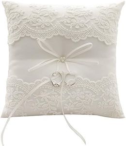 MOTTDAM - Almohada de Encaje para Anillos de Boda, con Perlas, 8.26 Pulgadas