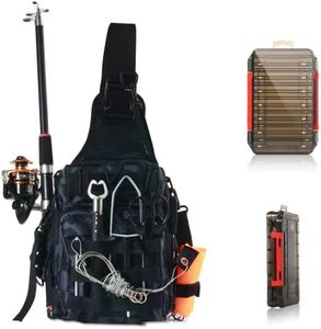 Aertiavty Compact Fishing Tackle Bag, Fishing Bag with Tackle Box and Rod Holder Outdoor Sport Fishing Backpack