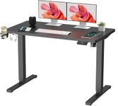 SANODESK QS+110 * 60 Electric Standing Desk ONE PIECE Height Adjustable Standing Desk With Memory Smart Panel Sit Stand Table With Hooks and Cupholder for Home Office （Black Frame+ Black Desktop）
