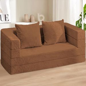Cansunna Folding Bean Bag Chair,3-in-1 Bean Bag Couch Faux Fur Floor Sofa Large Foam Beanbag Convertible Bean Bag Sofa Bed with Pillow for Adults(Brown, Large)