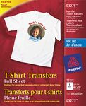 Avery T-Shirt Transfers, for Use on Light Fabrics, Inkjet Printers, 12 Full-Sheet Paper Transfers, White (03275)