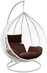 Egg Chair with Cushion Garden Swing Seat Hanging Egg Chair Indoor Outdoor Seating Garden Egg Chair with Sturdy Steel Frame Reading Chair Garden Patio Lounge Hanging White Chair Brown Cushion