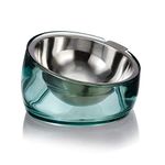 Felli Pet Oblik Spill Proof Dog Food Bowl Raised with Acrylic Cone, Slanted Stainless Steel Oval Dish Pet Friendly Design, Angled Metal Feeder Elevated Non Slip for Frenchie Bulldog (1.5Cup, Classic)