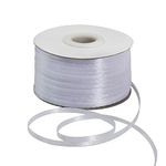 1/8 Inch x 200 Yards White Thin Solid Satin Ribbon Giant Spool Double Face Woven Polyester Fabric Ribbons for Crafts Hanging Tags Invitation Card Balloons Bouquet Hair Gift Wrapping Party Decoration