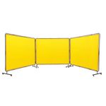 VEVOR Welding Screen with Frame, 6' x 8' 3 Panel Welding Curtain Screens, Flame-Resistant Vinyl Welding Protection Screen on 12 Swivel Wheels (6 Lockable), Moveable & Professional for Workshop, Yellow