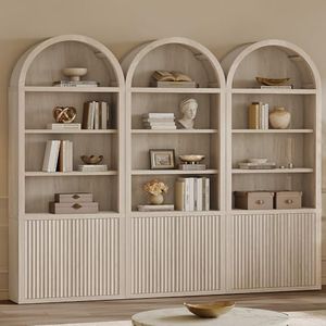 SICOTAS 82" Tall Bookcase with Doors Arched Cabinet Book Shelf with Storage