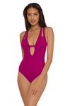 Becca by Rebecca Virtue Women's Color Prism One Piece Plunge Swimsuit, Wine, Small