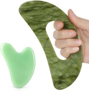 Jade Stone Gua Sha Massage Tool Set Larger Guasha Board with Handle Muscle Scraping Massage Tools Facial Anti Cellulite Spa Acupuncture Tools for Back Neck Face Leg Massage, Lymphatic Drainage