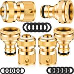 Outus 6 Pieces Brass Hose Tap Connectors 1/2 Inch and 3/4 Inch 2-in-1 Faucet Adapter 1/2 Inch Garden Hose Quick Connector with 18 Pieces Sealing Ring Shower Hose Washer for Garden Hose Pipe Tube