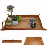 Plant Repotting Mat,Waterproof Leather Plant Transplanting Mat,Indoor Succulent Potting Mat for Change Soil and Watering,Portable Gardening Mat for Transplant and Mess Control (30" X 18",Brown)