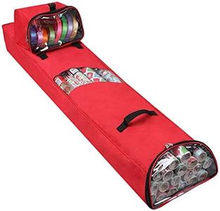 Primode Hanging Gift Wrap Storage Bag with Detachable Accessory Tote | Heavy Duty Xmas Wrapping Paper Storage Solution (2 PC Gift Wrap Case Set) 48x 10x 5 (Red)