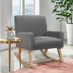 POWERSTONE Upholstered Rocking Glider Nursery Mid Century Accent Lounge Arm Chairs for Small Spaces Bedroom Living Room (Gray)