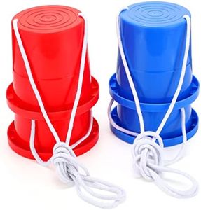 Meooeck Balancing Stilts 2 Pairs Thickened Plastic Walking Stilts Balance Bucket Stilts Toy with Adjustable Rope Gifts for Balance Coordination Party Game Birthday Playground, 2 Colors