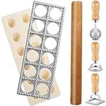 YYBD 5Pcs Ravioli Mold Set 12 Holes Zinc Alloy Ravioli Maker with Wood Handle Stub Cutter Wooden Rolling Pin Kit Round Square Cookie Cutter Press Mold Tool for Dumplings Stamp Pasta Baking Supplies