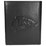 NFL Kansas City Chiefs Unisex Embossed Leather Tri-fold Wallet, Black, One Size