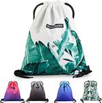 INONIX Drawstring Swim Bag - Waterproof Backpack with Wet/Dry Pockets, Lightweight for Beach, Travel, Pool or Gym (White Banana Leaves)