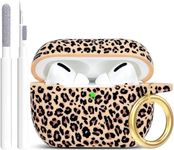 Gawnock Khaki Leopard Silicone Airpods Pro Case 2019, Soft Case Cover Flexible for iPod Pro Case Floral Print Cover for Women Girls with Keychain - Khaki Leopard Cheetah