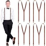 Ramede 4 Pcs Leather Suspenders Y Back Brown Suspenders Adjustable Wedding Leather Suspenders Thin Leather Suspender for Men Women Wedding Party Groomsmen Halloween Cosplay