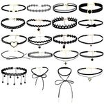 Choker Set 20 Pcs Adjustable Classic Black Choker Necklace Foot Set for Christmas Gift Velvet Metal Pendant Making Chains Vintage Lolita Styles for Women Girls