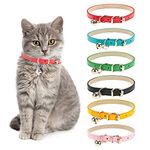 Yorgewd 6 Pack Leather Cat Collars with Removable Bell Polished Durable Metal Buckle Soft and Adjustable for Cats Puppy Small Medium Dogs