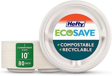 Hefty ECOSAVE Compostable Disposable 3-Compartment Paper Plates Dinner 10", 80 Count, White