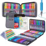 200 Pack Gel pens Set 100 Colored Gel Pen with 100 Refills, Fine Tip Glitter Gel pens with Canvas Bag for Kids Adults Coloring Books Drawing Crafts Scrapbooks Bullet Journaling