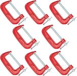 KROST Heavy Duty C and G Clamp Set, 3" C-Clamp for Metalworking, Woodworking, 3-Inch Max Jaw Opening, Red (8pcs)