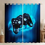 Gaming Curtain for Boys Game Room Decor Gamer Curtains Teens Kids Playing Video Game Window Treatments Drapes with Grommets Game Controller Window Curtain 42W X 63L Inches Set of 2 Panels Blue