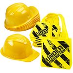 Bedwina Construction Birthday Party Supplies (24 Pack) Hats & Mini Tote Bags, 12 Yellow Toy Hats & 12 Under Construction Goodie Bags