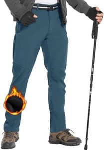 MOURCE Warm Fleece Lined Pants Men Windproof, Snow Hiking Pants Men with Pockets, Lake Blue 3XL